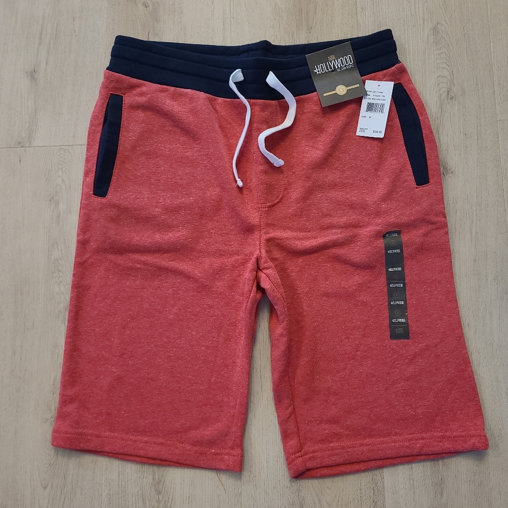 Mens Gym Shorts by Hollywood Jeans.  Size M. Red w/ blue trim.  Super soft knit.